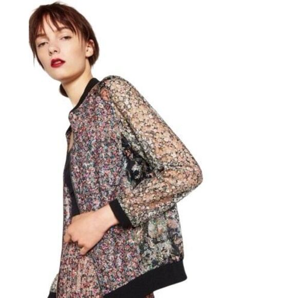 Zara Woman Sheer Floral Print Bomber Jacket Medium (318) - Picture 1 of 11
